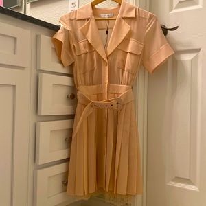 Reiss Size 0 Pink Sleeved Dress with Belt and Slip